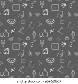 Seamless pattern with line social media icons - vector background