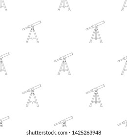 Seamless pattern with line style icon of telescope. Silhouette of telescope. Outline icon. Vector illustration for design, web, wrapping paper, fabric, wallpaper.