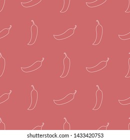 Seamless pattern with line style icon of chilli pepper on red background. Vector illustration for design, web, wrapping paper, fabric, wallpaper.