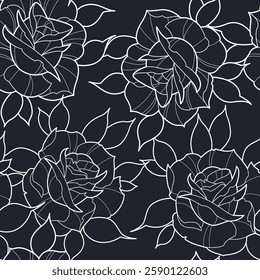 Seamless pattern line work floral roses
