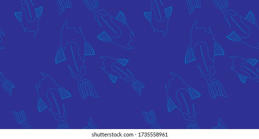 seamless pattern with linear abstract carps. linear style fish. Modern design for clothes, packaging, paper, cover, fabricerior decor