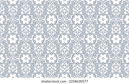 Seamless pattern with linear abstract flowers vector illustration