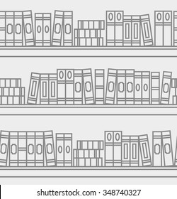 Seamless pattern with linear books on a bookshelf. Line art illustration