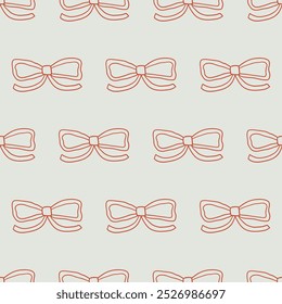 Seamless pattern with linear bows. Vector outline background with ribbons in retro style. Coquette and ballet core