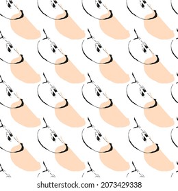 Seamless pattern with linear hand drawn slices of apples. Hand drawn sketch of slices apples. 
Vector fruits background. Delicate background for textiles, wrapping paper, wallpaper.