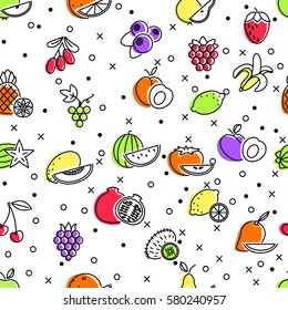 Seamless pattern of linear icons of fruits and berries.