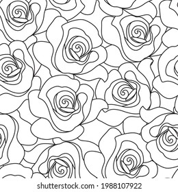 seamless pattern of linear rose outline pattern. abstract black and white drawing with a floral motif. minimalism style, line art. stock vector illustration. EPS 10.