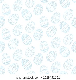 Seamless pattern linear sketches of blue Easter eggs.