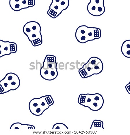 seamless pattern from the linear style of the skull. blue outline skull doodle style gay pen for your design
