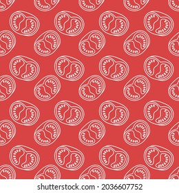 Seamless pattern with linear tomatoes. Colorful endless vegetable background. repeated print isolated vector illustration.