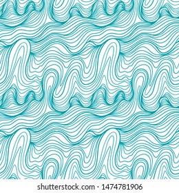 Seamless pattern with linear waves. Design for backdrops and colouring book with sea, rivers or water texture. Figure for textiles.
