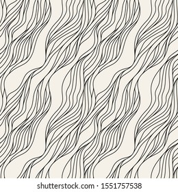 Seamless pattern with linear waves. Endless stylish texture. Ripple hand drawn background. Confused weaved hand made print. Can be used as swatch for illustrator.