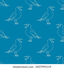 seamless pattern, lineart seagull, blue line , for fabric, wrapping paper