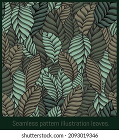 Seamless pattern lined illustration hand drawn art of foliages.