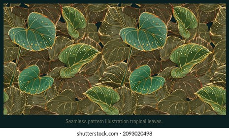 Seamless pattern lined illustration hand drawn art of caladium foliages.