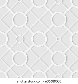 Seamless pattern of lines circles and rhombuses. Geometric wallpaper. Unusual lattice. Soft background. Vector illustration.