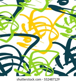 Seamless pattern of lines and curves, children's background, yellow, green, blue.