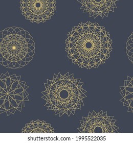 Nahtlose Muster Linien geometrischer Formen, angeordnet in Kreisen wie Mandala Art Multiple Streifen mit goldgelbem Hintergrund Nahtlose Muster für Kleidungsdesign oder Modegrafik