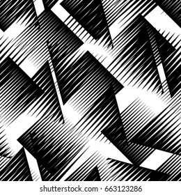 Seamless pattern with lines. unusual poster Design with triangles and squares .Black Vector stripes .Geometric shape.Endless texture