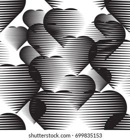 Seamless pattern with lines.Hearts
 unusual poster Design .Black Vector stripes .Geometric shape. Endless texture