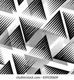 Seamless pattern with lines.Triangles
 unusual poster Design .Black Vector stripes .Geometric shape. Endless texture