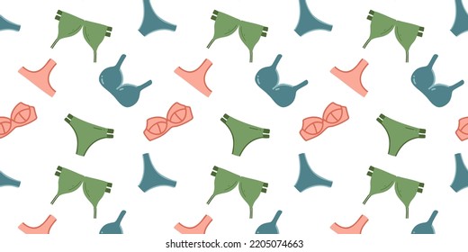 Seamless pattern lingerie set, bra and panties or two-piece swimsuit. Vector illustration isolated on white background
