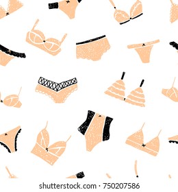Seamless pattern of lingerie. Vector hand drawn illustration.