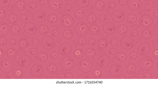seamless pattern with lingonberries and cranberries on pink background. linear style. abstract design for packaging, paper, cover, fabric