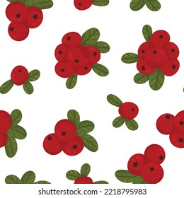 Seamless pattern from lingonberry berries white background. Beautiful print for textiles, wallpaper, packaging cartoon style