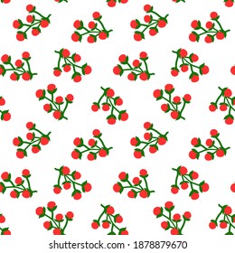Lenguaje de patrón sin foco y baya roja con hoja verde. Diseño vectorial para tela, impresión textil, papel tapizado, papel de embalaje, invitación a fiesta, embalaje, diseño de menú, reserva de chatarra, plantilla.