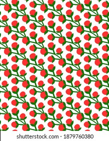 Seamless Pattern lingonberry and red berry with green leaf. Vector design for fabric, textile print, wallpaper, wrapping paper, party invitation, packaging, menu design, scrap-booking, template.