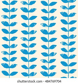 Seamless pattern with linocut leaves
