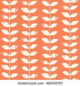 Seamless pattern with linocut leaves