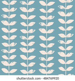 Seamless pattern with linocut leaves