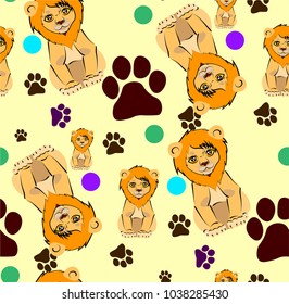 seamless pattern. lion cub. The pattern is suitable for children's clothing, bed linen, textiles, Wallpaper in the children's room