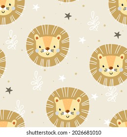 Seamless pattern with lion. Cute little lion cartoon style. Vector pattern.