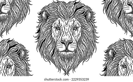Seamless pattern lion drawing vector