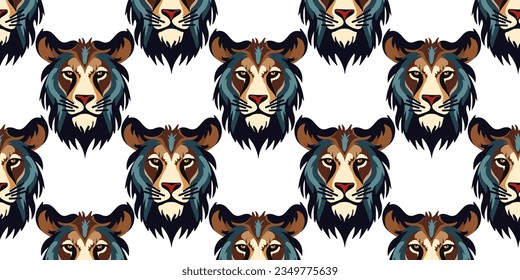 
Seamless pattern with lion head, flat vector illustration