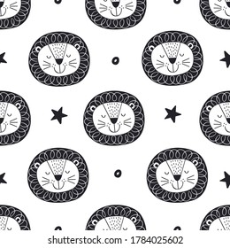 seamless pattern with  lion and stars  in Scandinavian style
-  vector illustration, eps