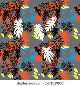 seamless pattern with lion. Lion in the thickets in the jungle. Tropics, summer print.