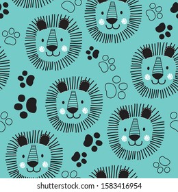 seamless pattern with lion vector illustration, vector textile fabric print