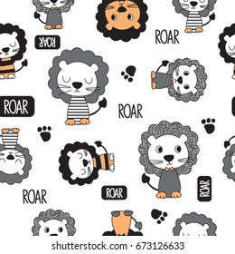 seamless pattern with lion, vector textile fabric print, wrapping paper, bedding pattern for kids vector illustration