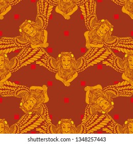 seamless pattern with lion with wings.