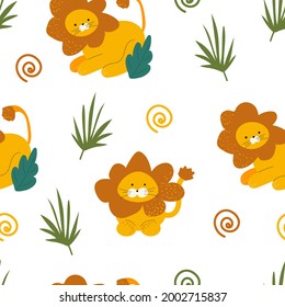 patrón impecable con leones. impresión para niños. jungla. lindos animales para productos para bebés