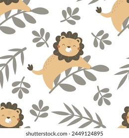 Seamless pattern with lions. colorful vector for kids. hand drawing, flat style. baby design for fabric, print, textile, wrapper
