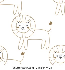 Seamless pattern with lions. colorful vector for kids. hand drawing, flat style. baby design for fabric, print, textile, wrapper	