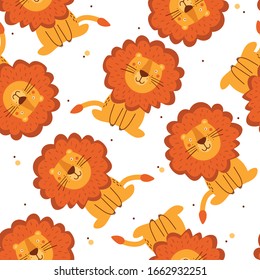 Seamless pattern with lions, hand drawn overlapping backdrop. Colorful background vector. Illustration with animals. Decorative wallpaper, good for printing
