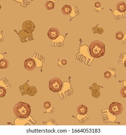 seamless pattern Lions, hand drawn backdrop. Colorful seamless pattern with animals. Decorative cute wallpaper, good for printing. Overlapping background vector