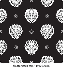 Seamless pattern with a lion's head in a simple style. Good for backgrounds and prints. Vector illustration.