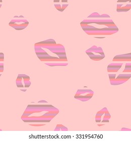 Seamless pattern with lips. Colorful silhouette on a pink background